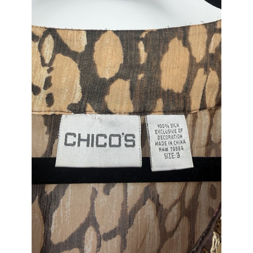 Chico’s Silk Embellished Animal Print Tunic Top Size XL Beaded Pink Brown Y2K - Picture 7 of 9